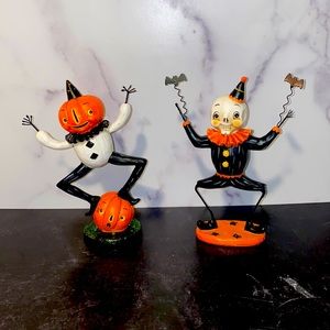 Johanna Parker Dancing Halloween Clown Skeleton & Pumpkin Figurines